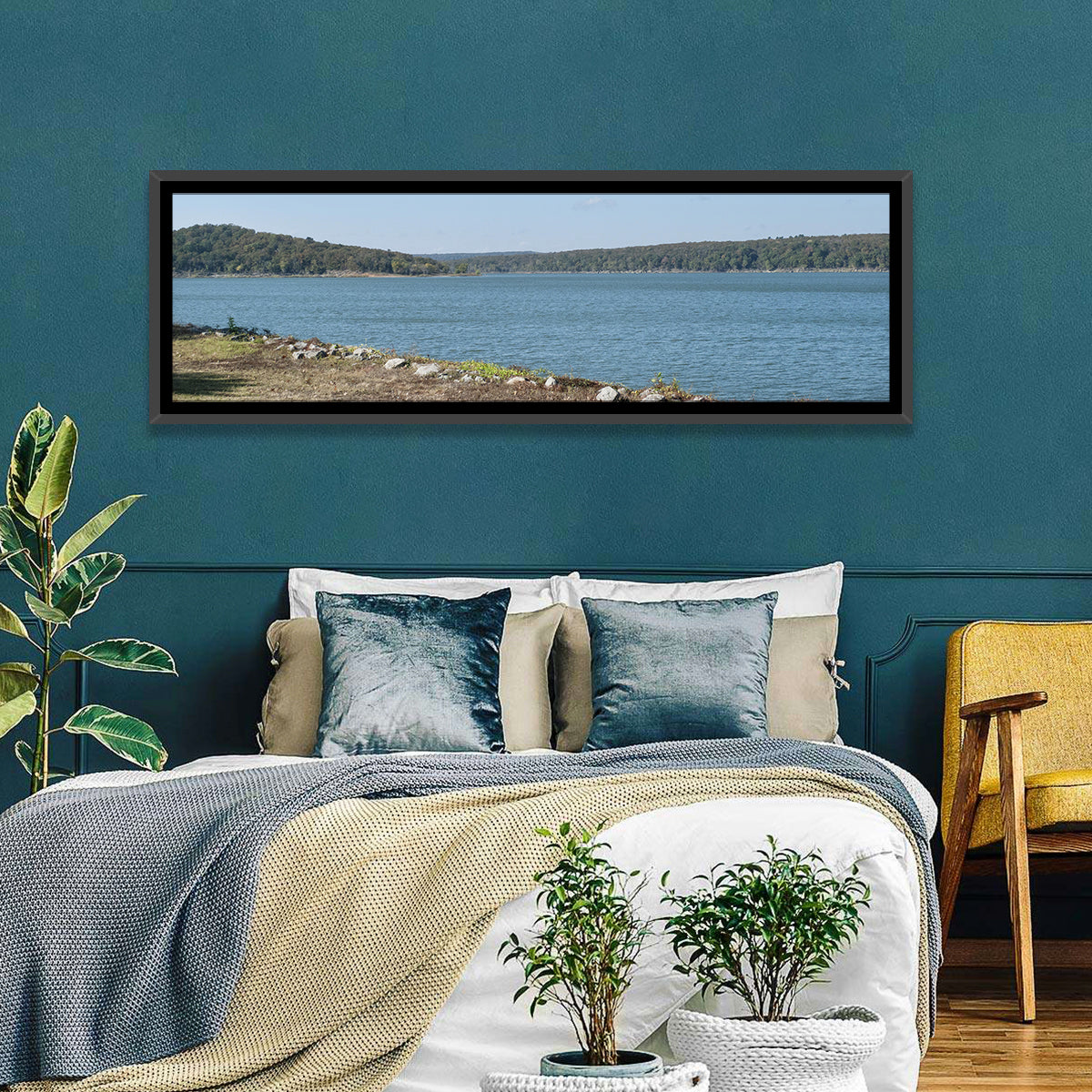 Tenkiller Lake Shoreline Wall Art in a room, panoramic