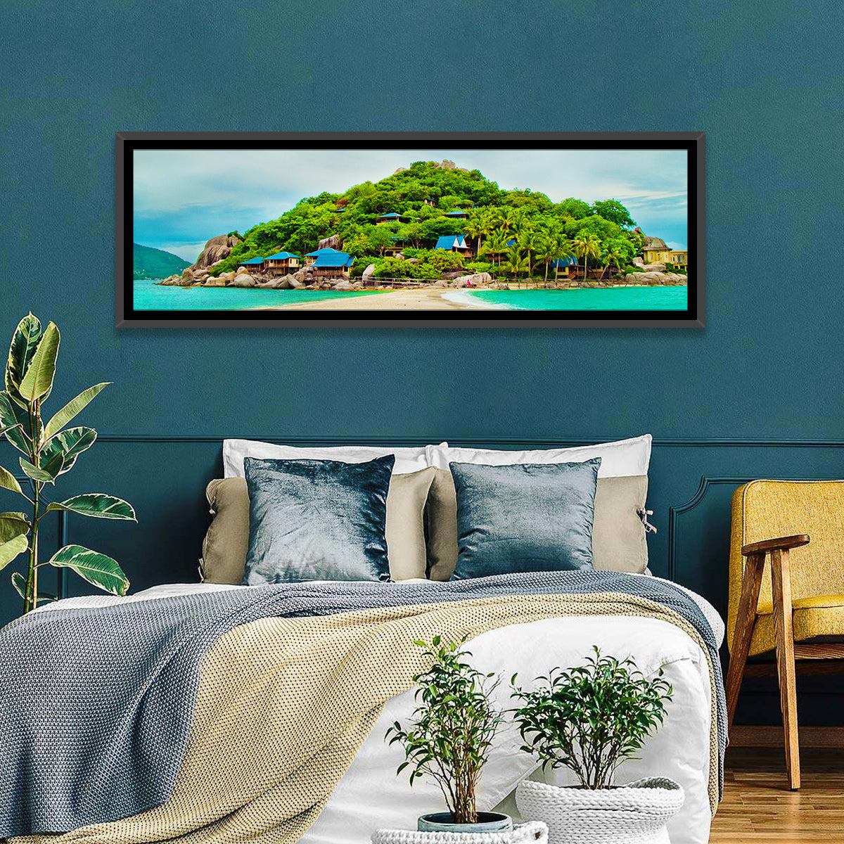 Koh Nang Yuan Sandbar Island Beach Wall Art in a room, panoramic