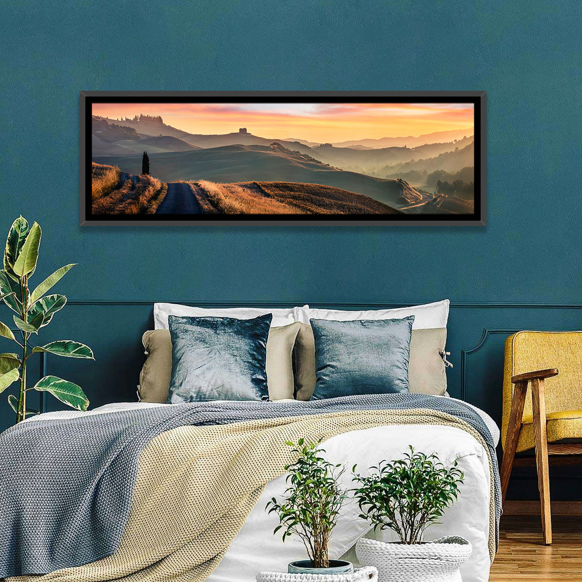 Country Road in Tuscany Wall Art in a room, panoramic