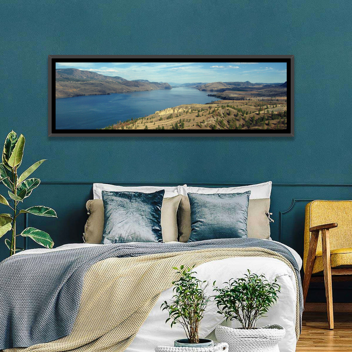 Kamloops Lake View Wall Art in a room, panoramic
