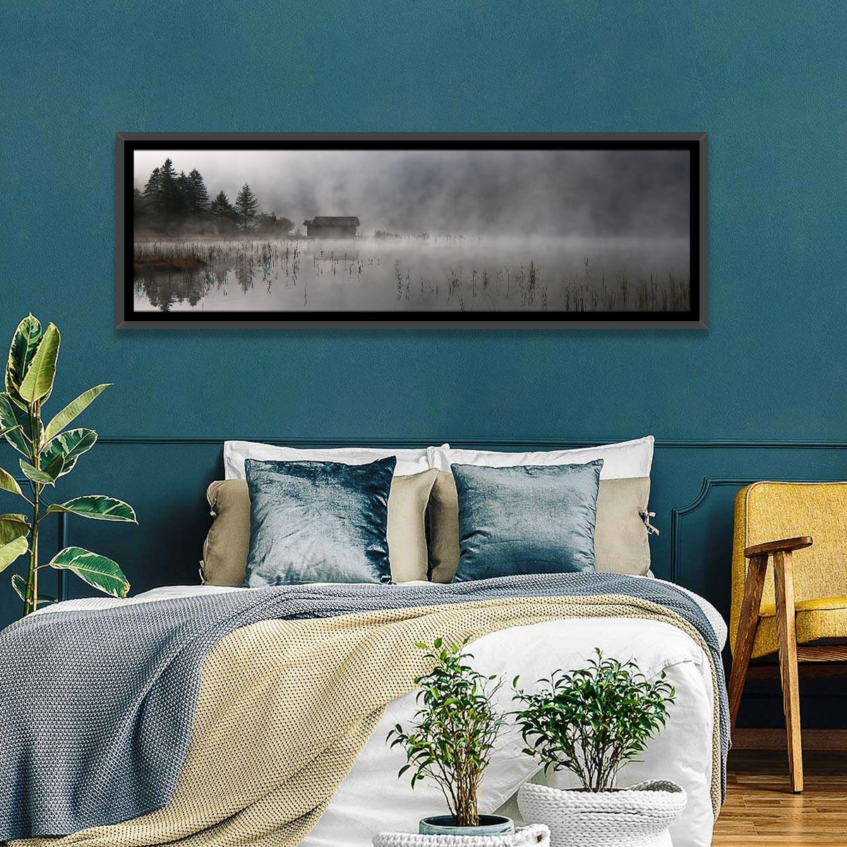 Ferchensee Morning Mist Wall Art in a room, panoramic