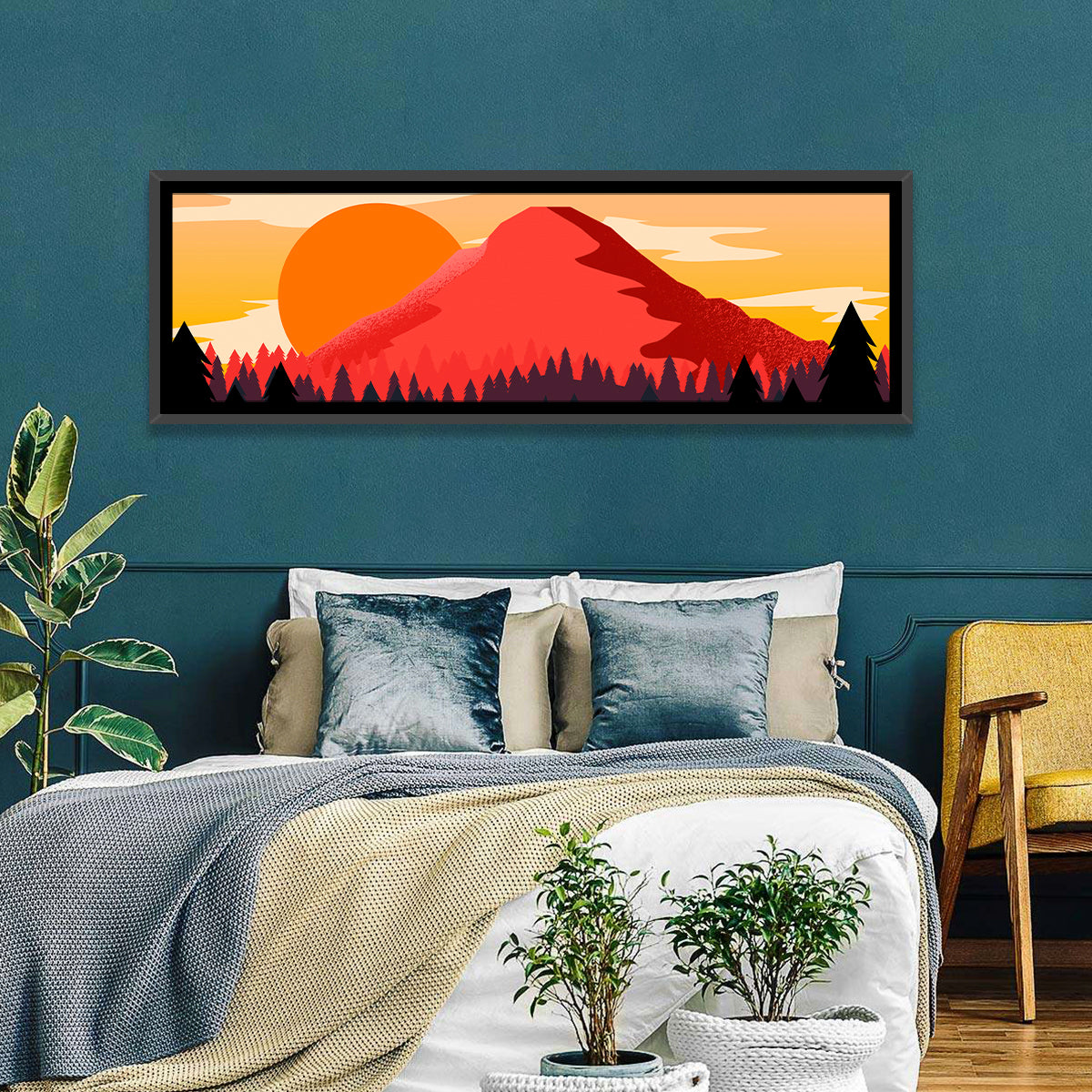 Stippled Red Mountain Sunset Wall Art