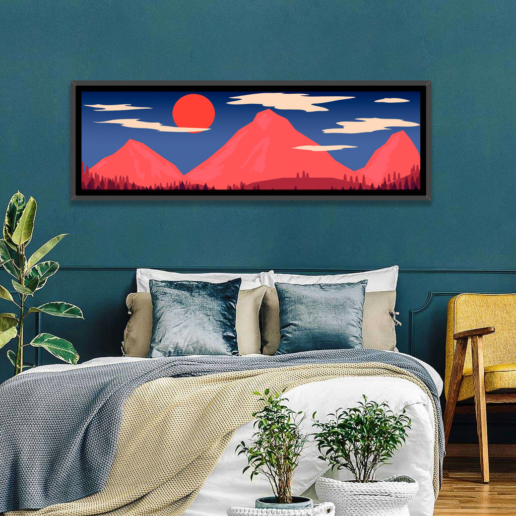 Crimson Sun Over Blue Mountains Wall Art