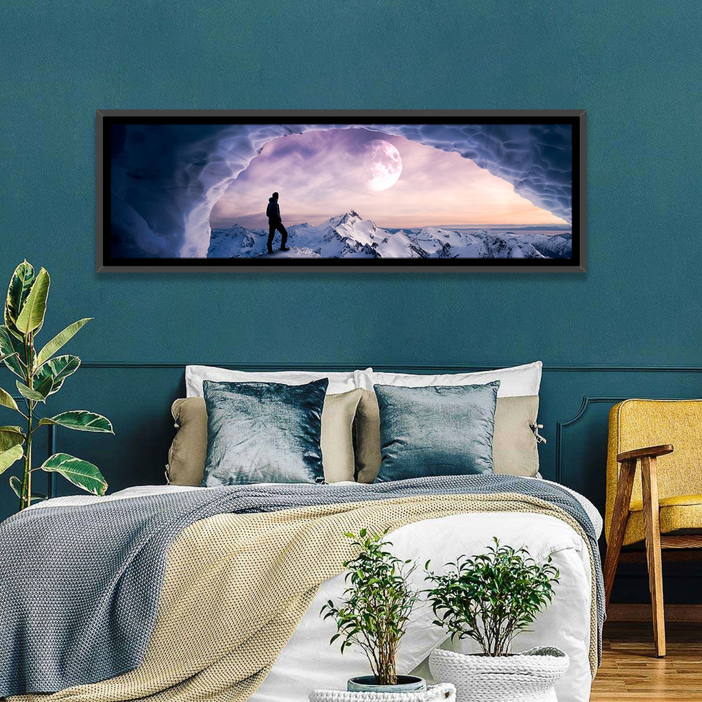 Moonlit Ice Cave Hiker Wall Art