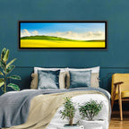 Rapeseed Field and Rolling Hills Under Blue Sky Wall Art