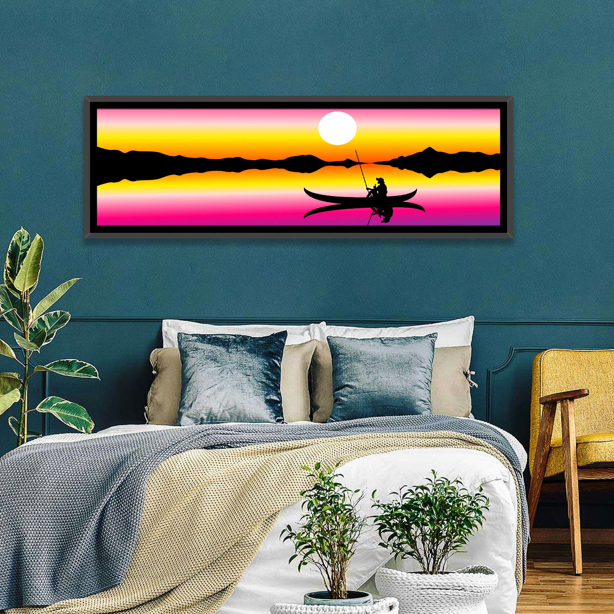 Fisherman Silhouette at Sunset Wall Art