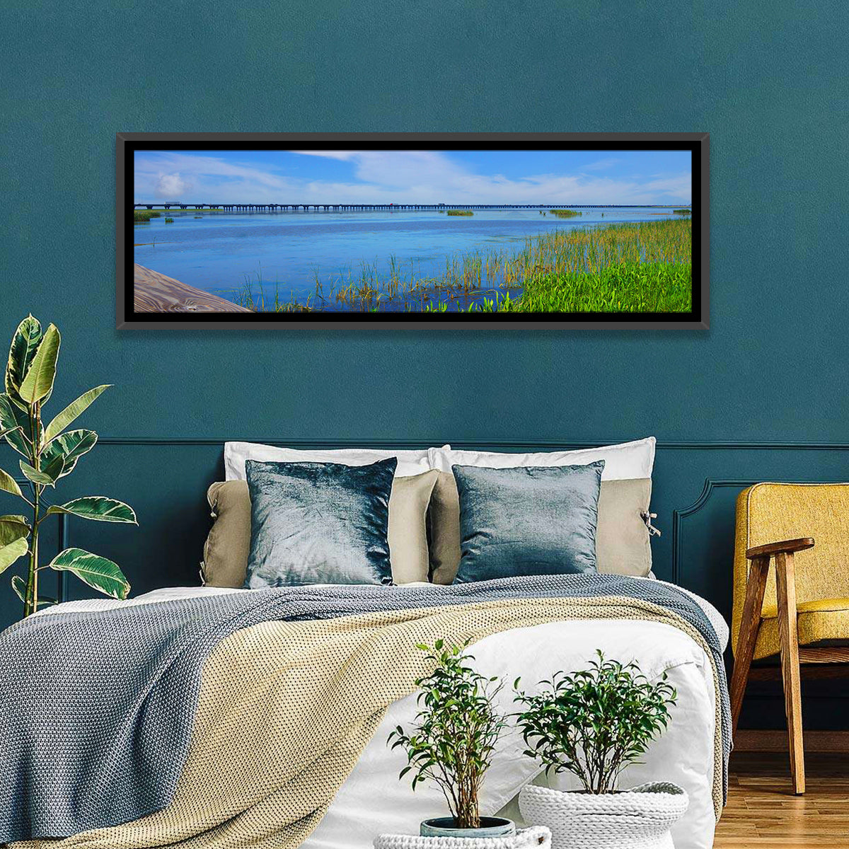 Meaher State Park Boardwalk Wall Art in a room, panoramic