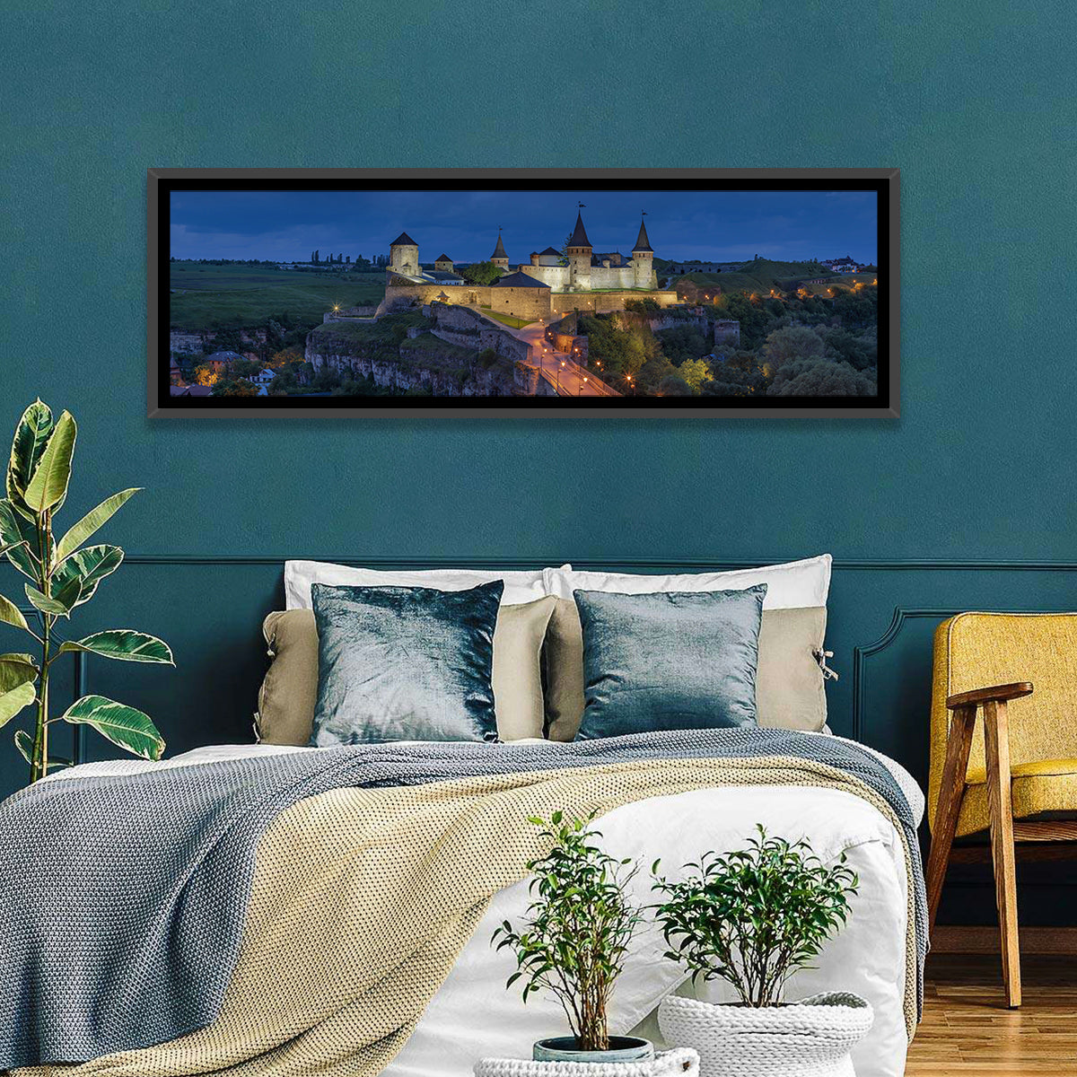 Kamianets-podilskyi Fortress at Dusk Wall Art in a room, panoramic