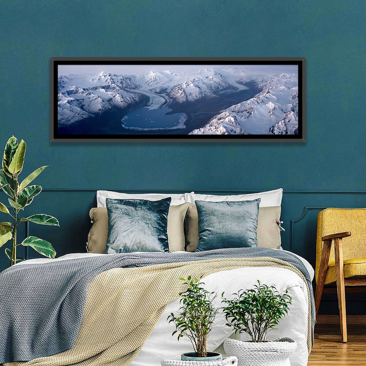Lake George Alpenglow Wall Art in a room, panoramic