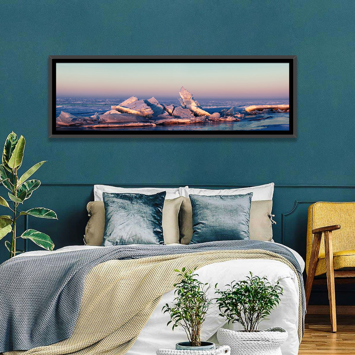 Lake Balkhash Ice Hummocks Wall Art in a room, panoramic