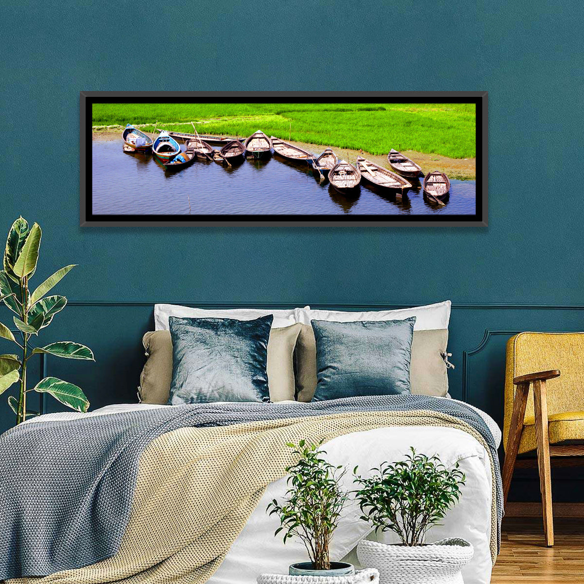 Boats Near Rice Field Wall Art