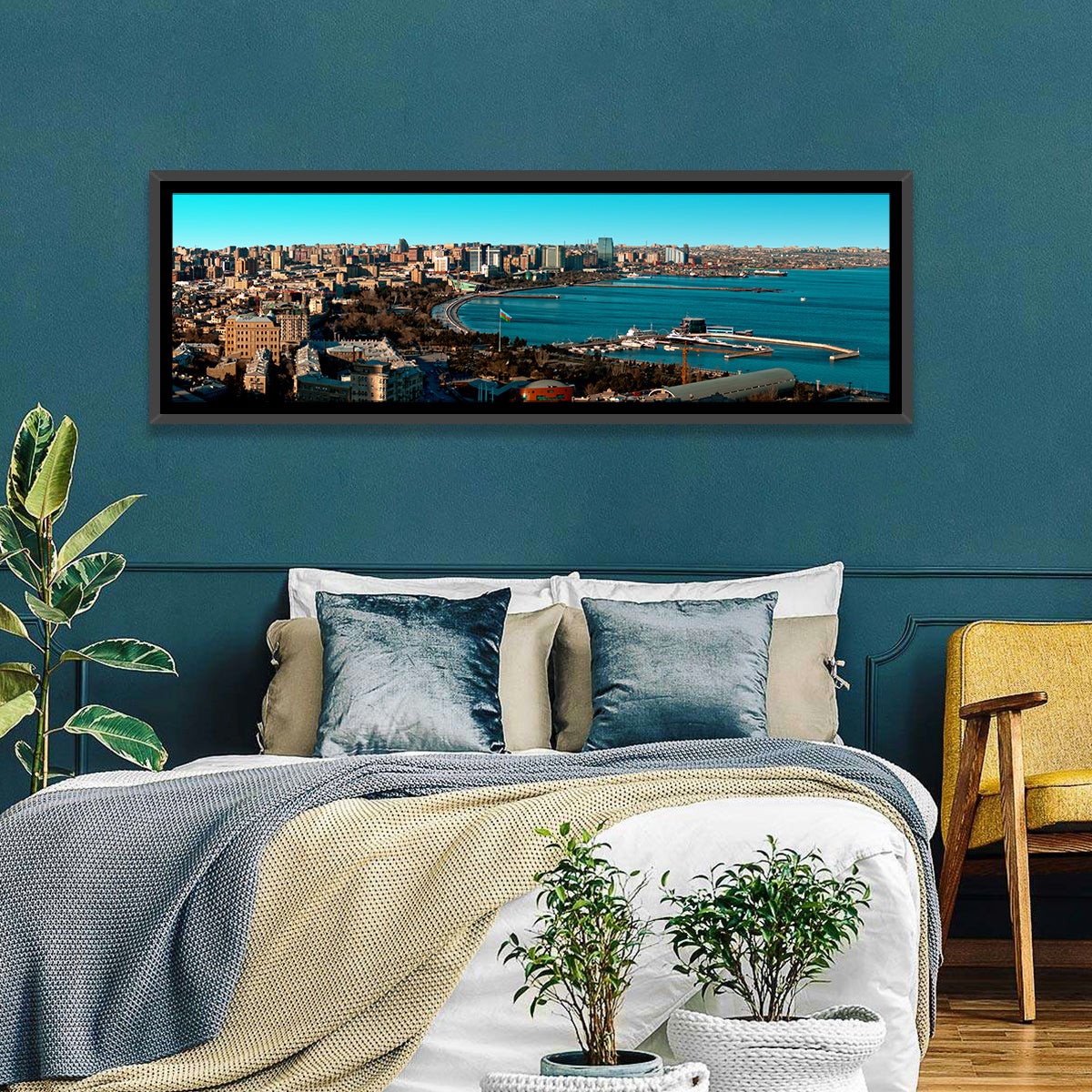 Baku Bay Panorama Wall Art in a room, panoramic