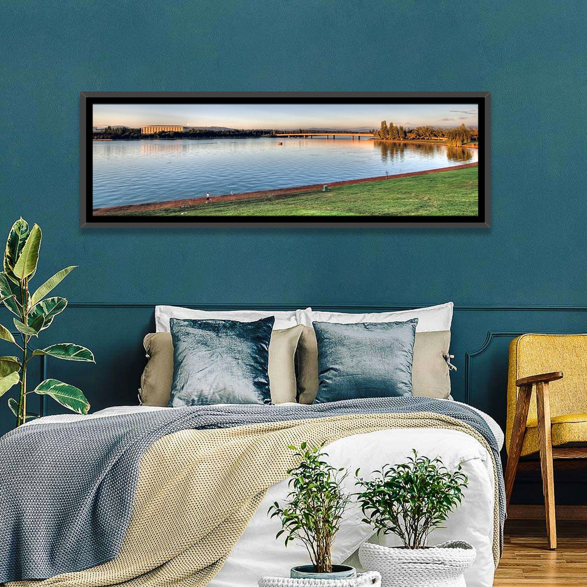Lake Burley Griffin, Canberra Wall Art in a room, panoramic