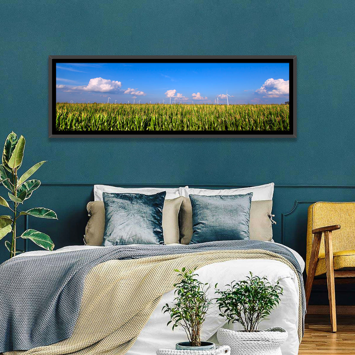 Illinois Cornfield Wall Art in a room, panoramic