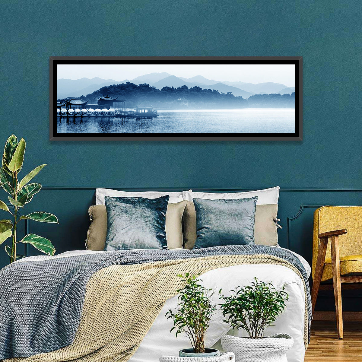 Hangzhou West Lake Wall Art in a room, panoramic