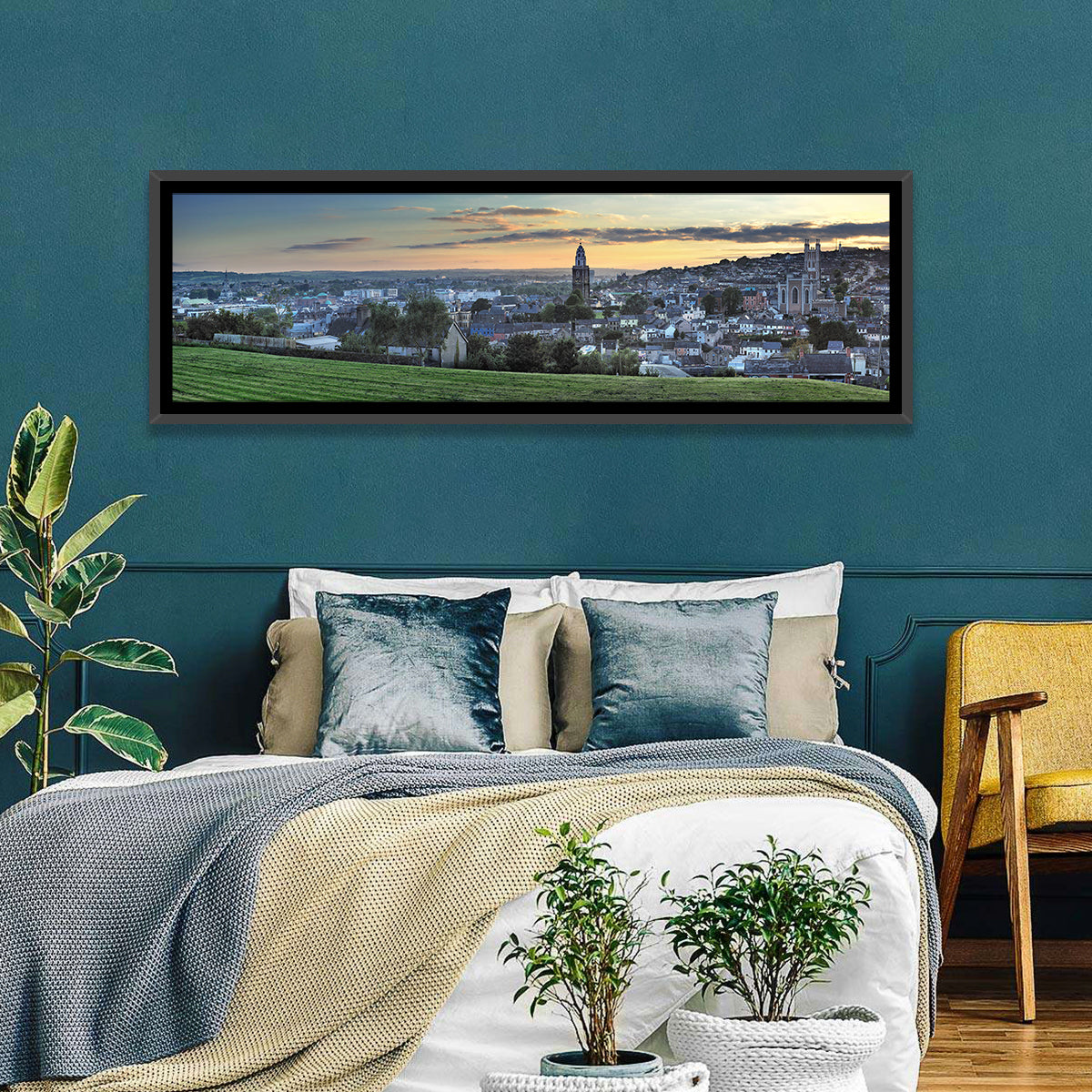 Cork Sunset Skyline Wall Art in a room, panoramic