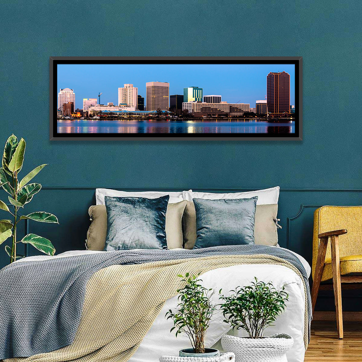 Norfolk Skyline at Twilight Wall Art in a room, panoramic