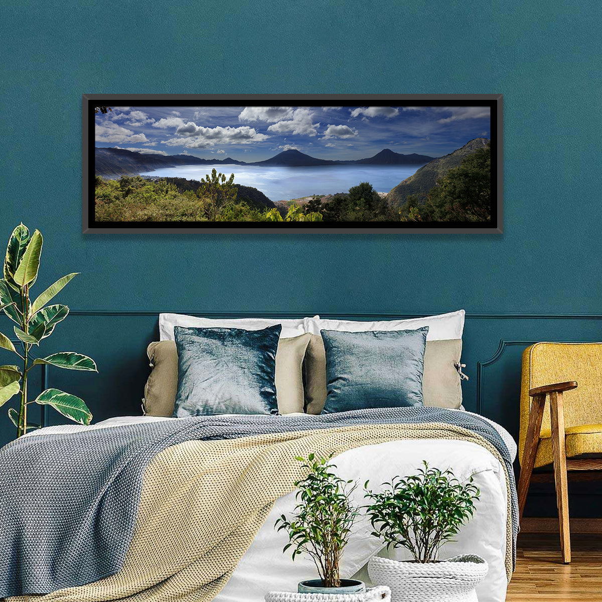Lake Atitlán View Wall Art in a room, panoramic
