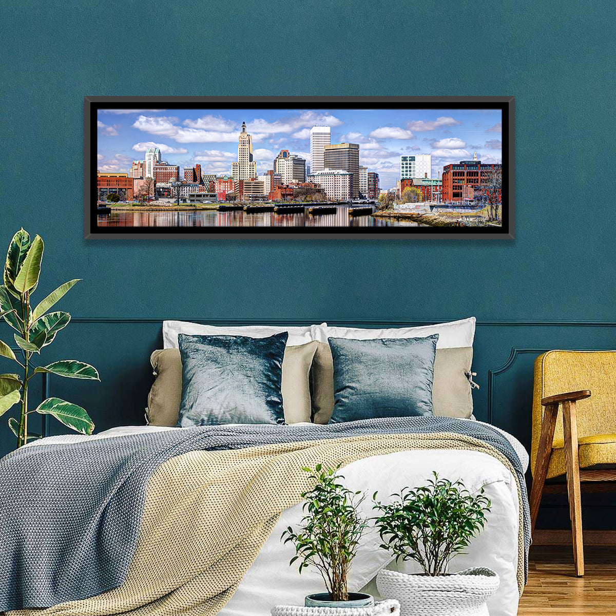 Providence Skyline Wall Art in a room, panoramic