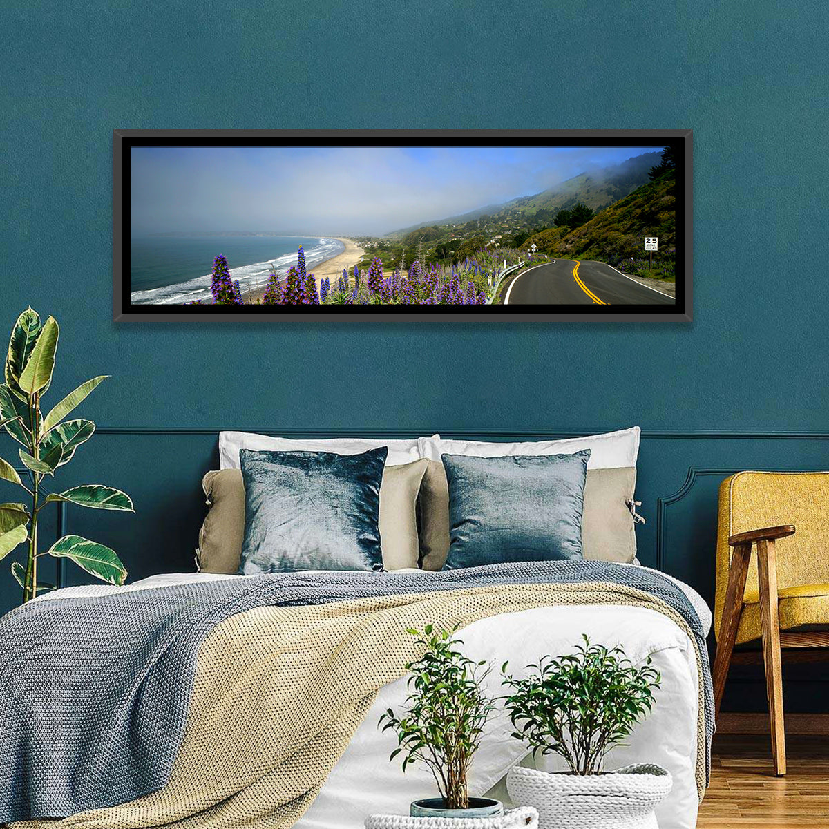 Big Sur Coastal Road Wall Art in a room, panoramic
