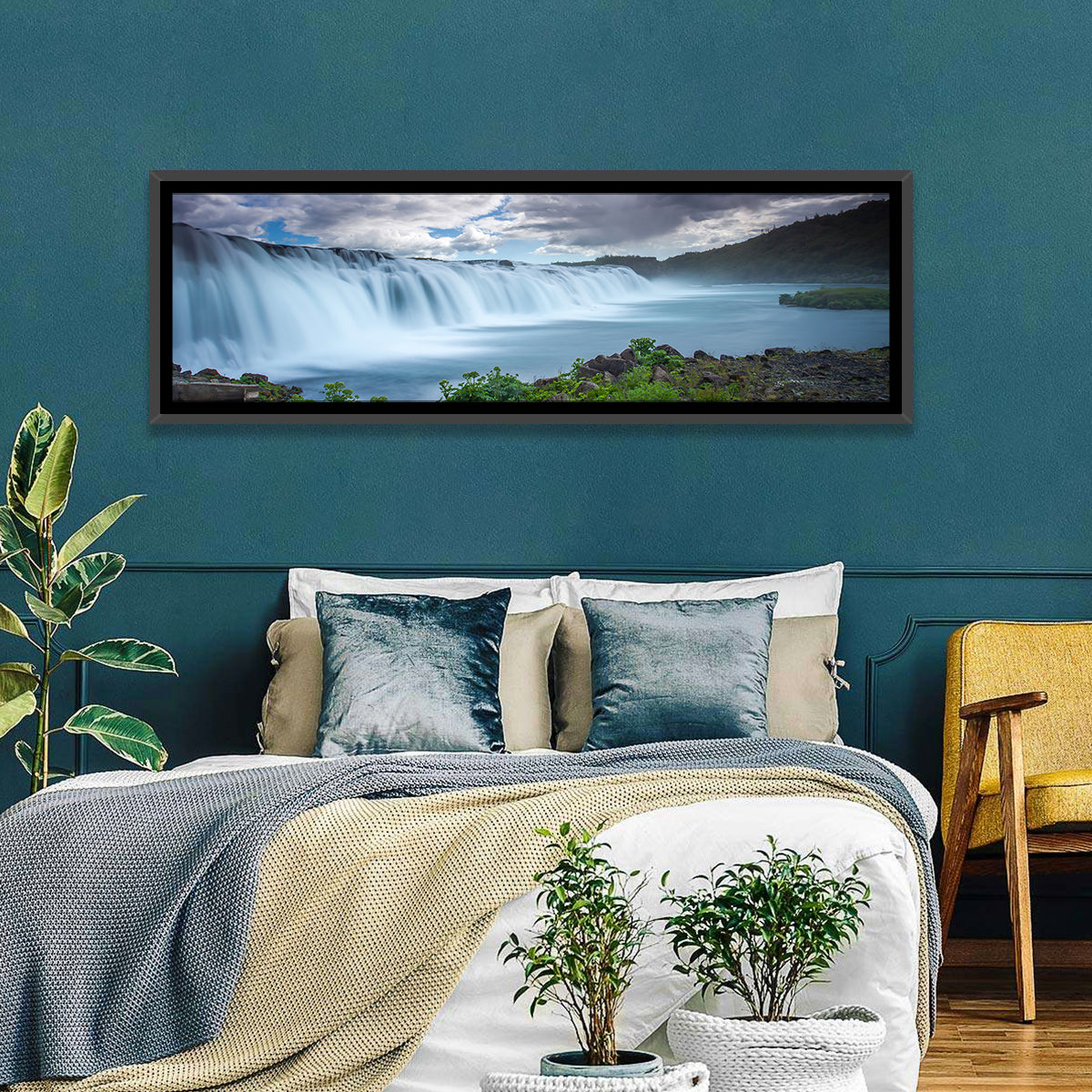Faxi Waterfall, Iceland Wall Art in a room, panoramic