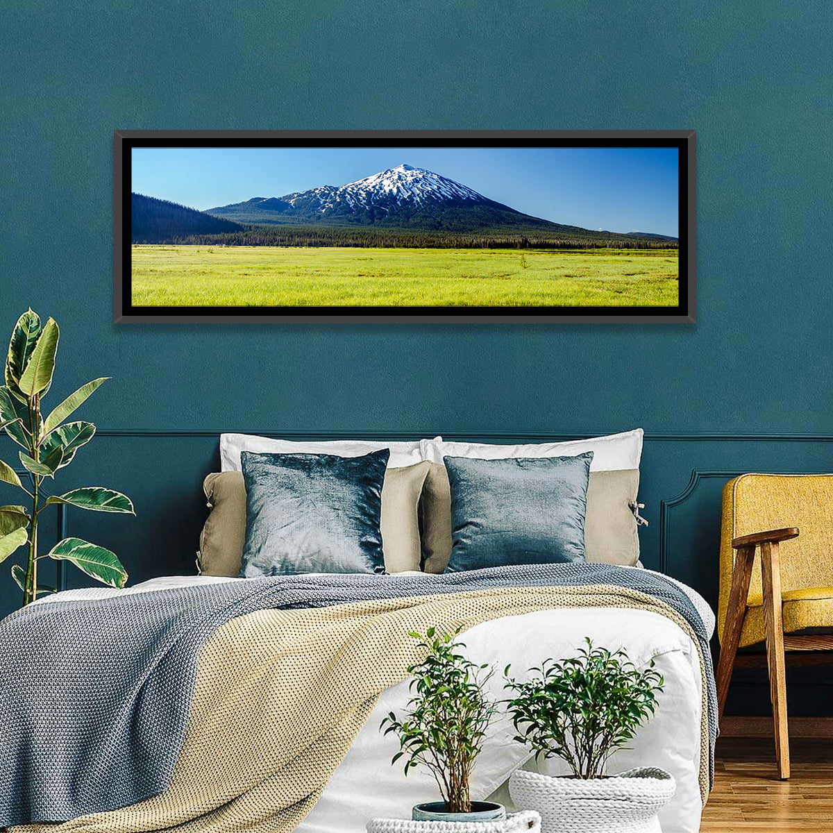 Mount Bachelor Wall Art in a room, panoramic