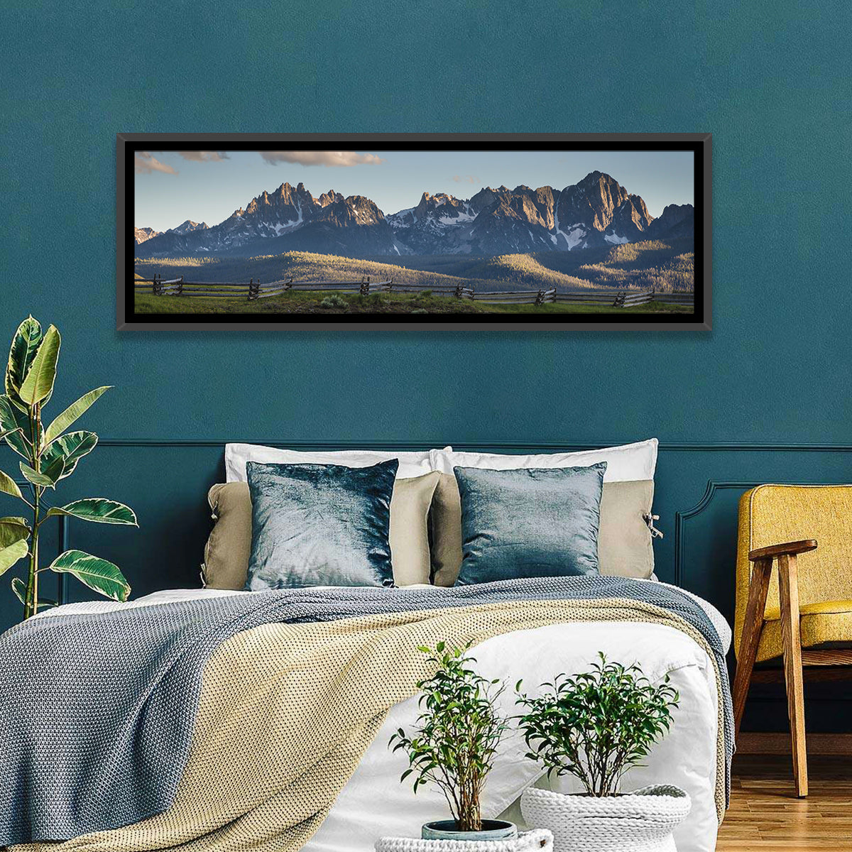Sawtooth Mountains, Idaho Wall Art in a room, panoramic