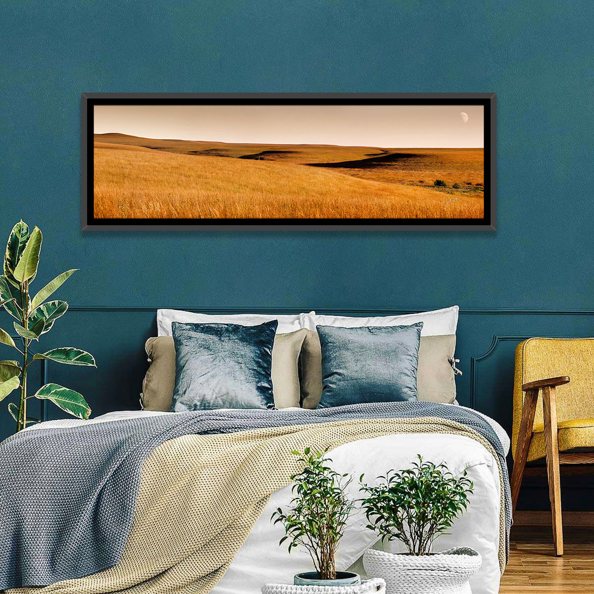 Kansas Tallgrass Prairie Wall Art in a room, panoramic