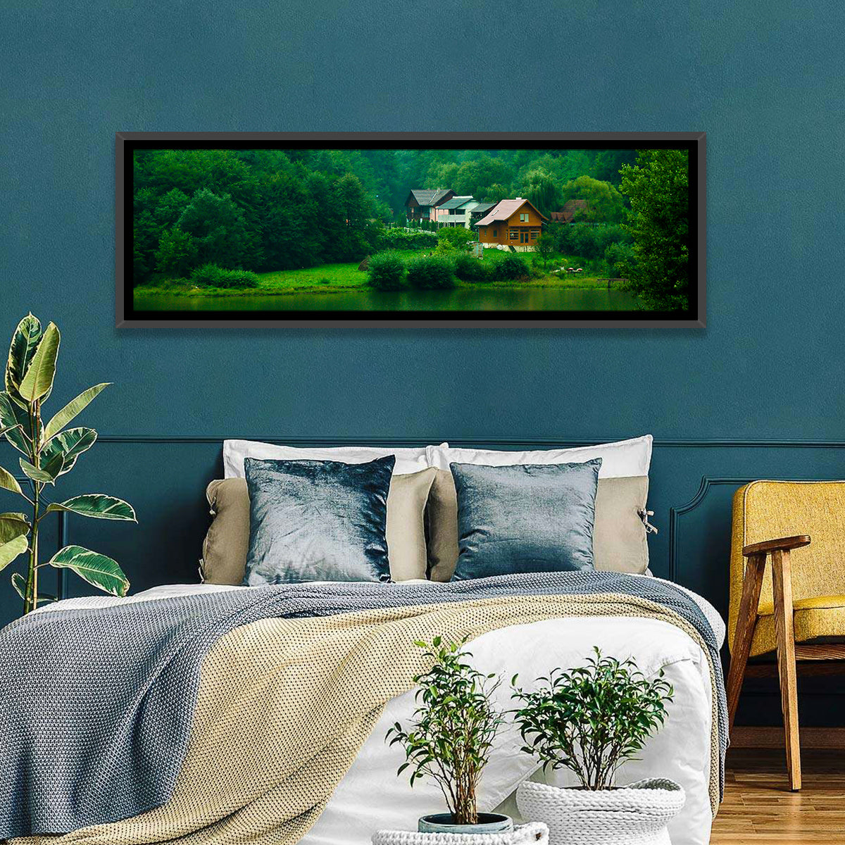 Mist Over Lake Tarnita Wall Art in a room, panoramic