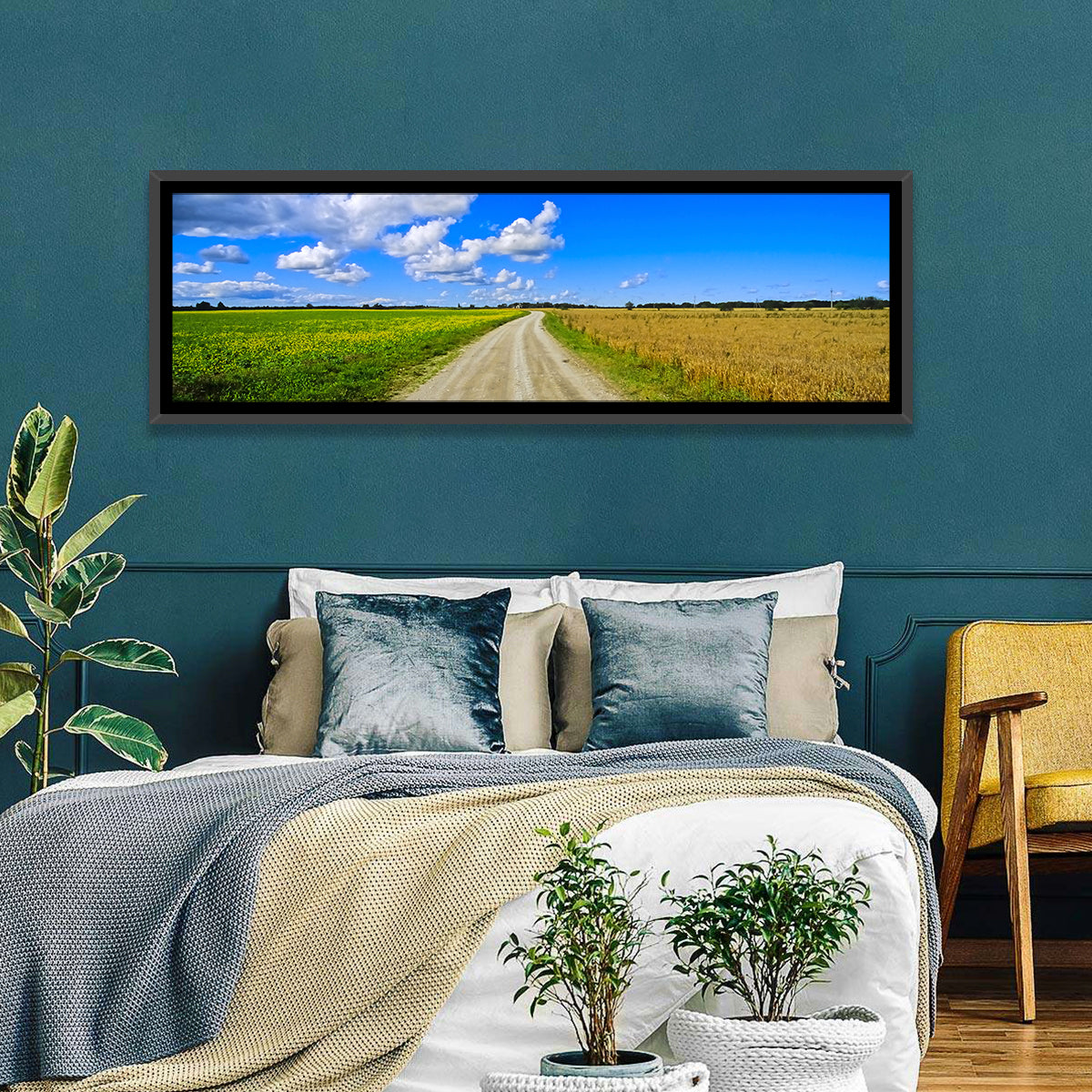 Estonian Summer Fields Wall Art in a room, panoramic