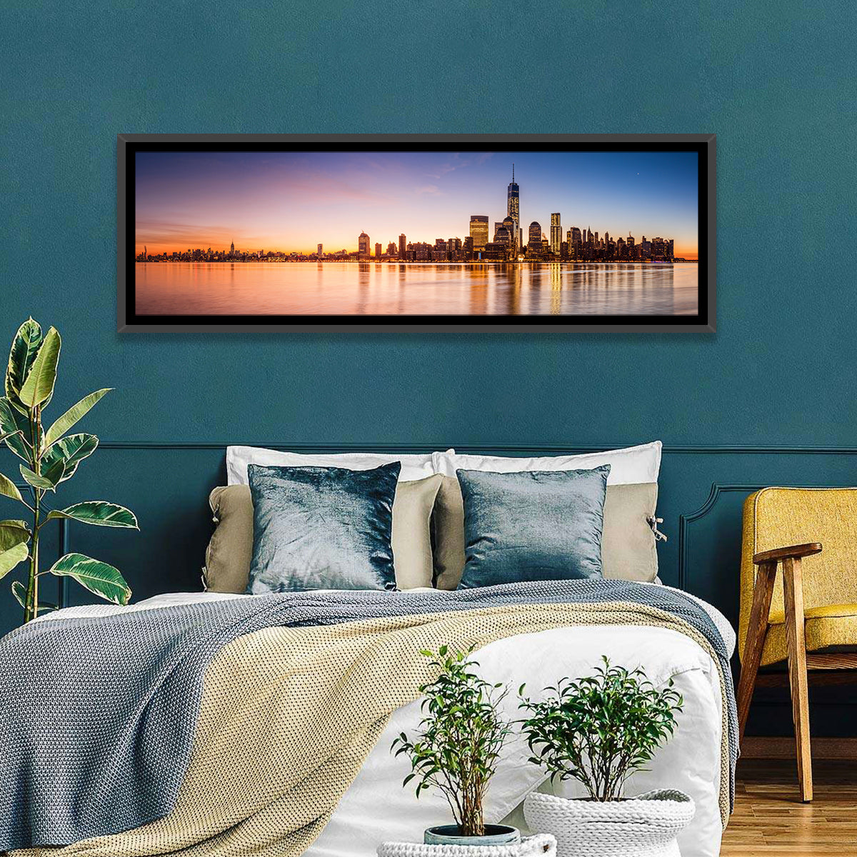 One World Trade Center Sunrise Wall Art in a room, panoramic