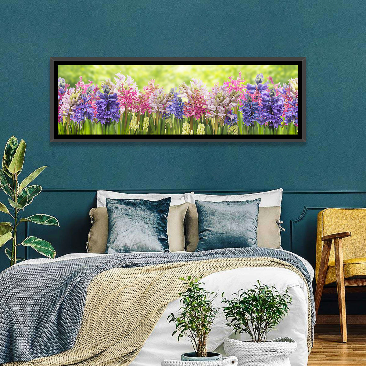 Hyacinth Cluster in Bloom Wall Art in a room, panoramic