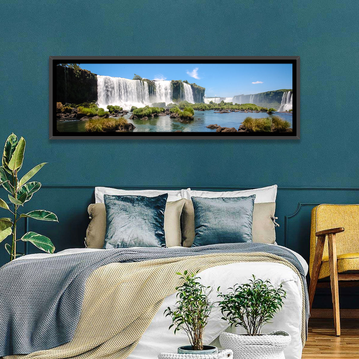 Iguazu River and Falls, Foz Do Iguaçu Wall Art in a room, panoramic