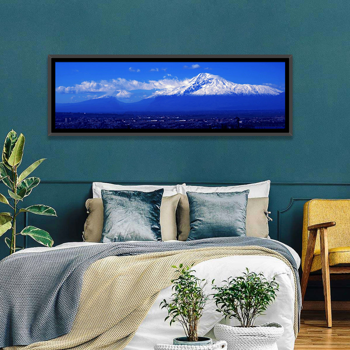Mount Ararat Over Yerevan Wall Art in a room, panoramic