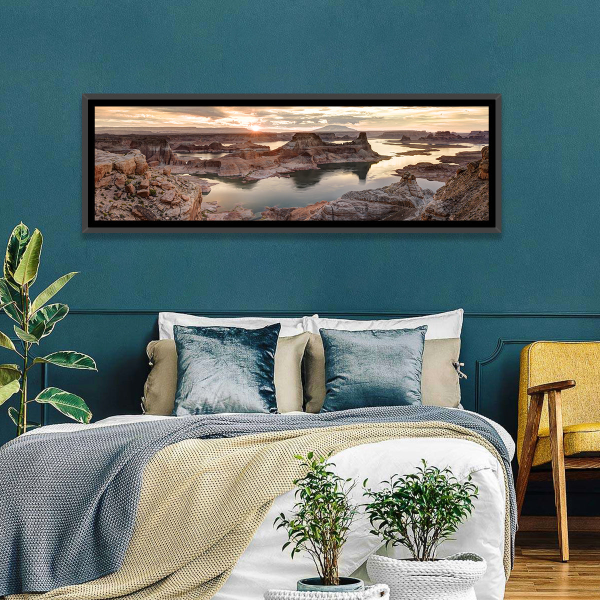 Lake Powell Sunrise Over Glen Canyon Wall Art in a room, panoramic