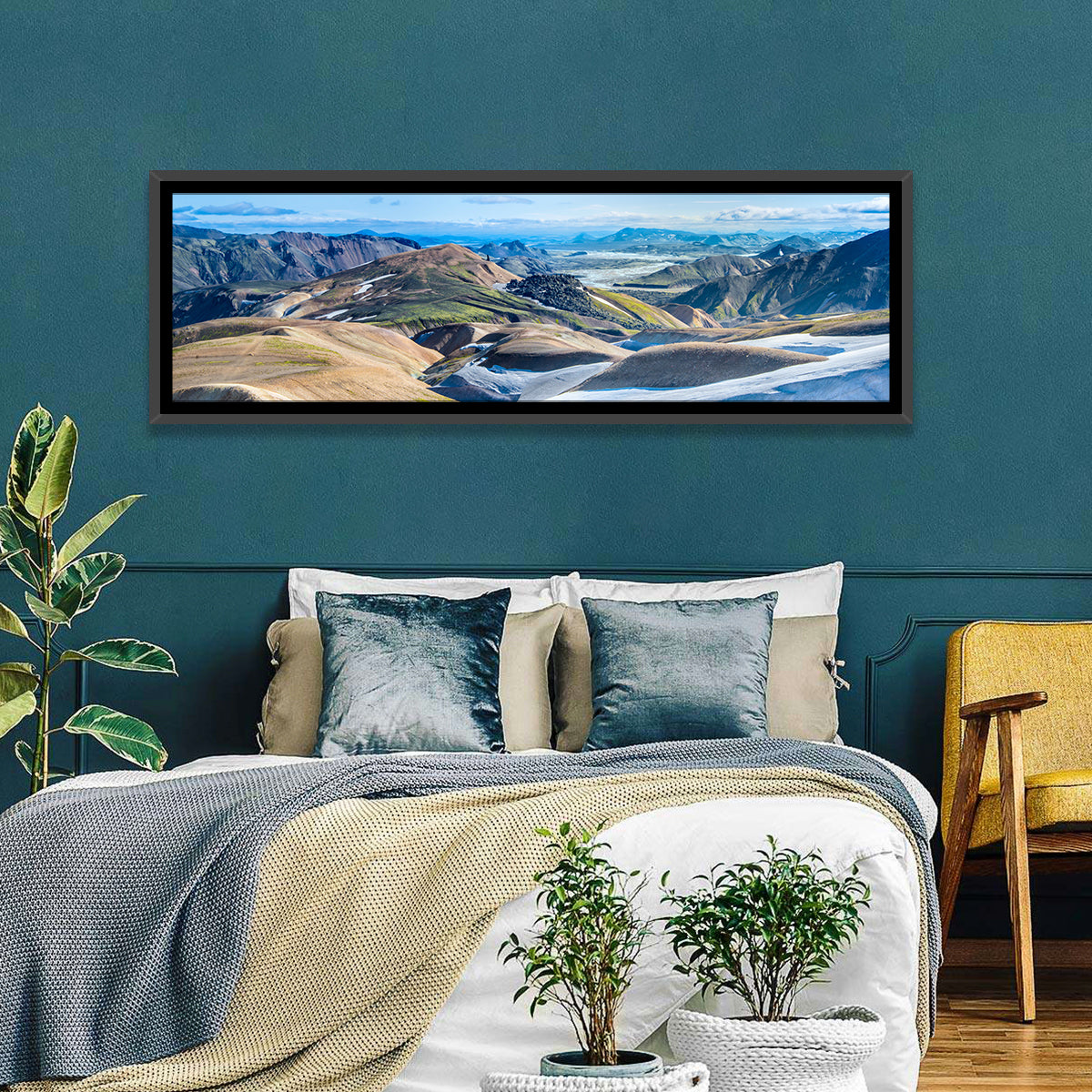 Rhyolite Mountain Range Wall Art in a room, panoramic
