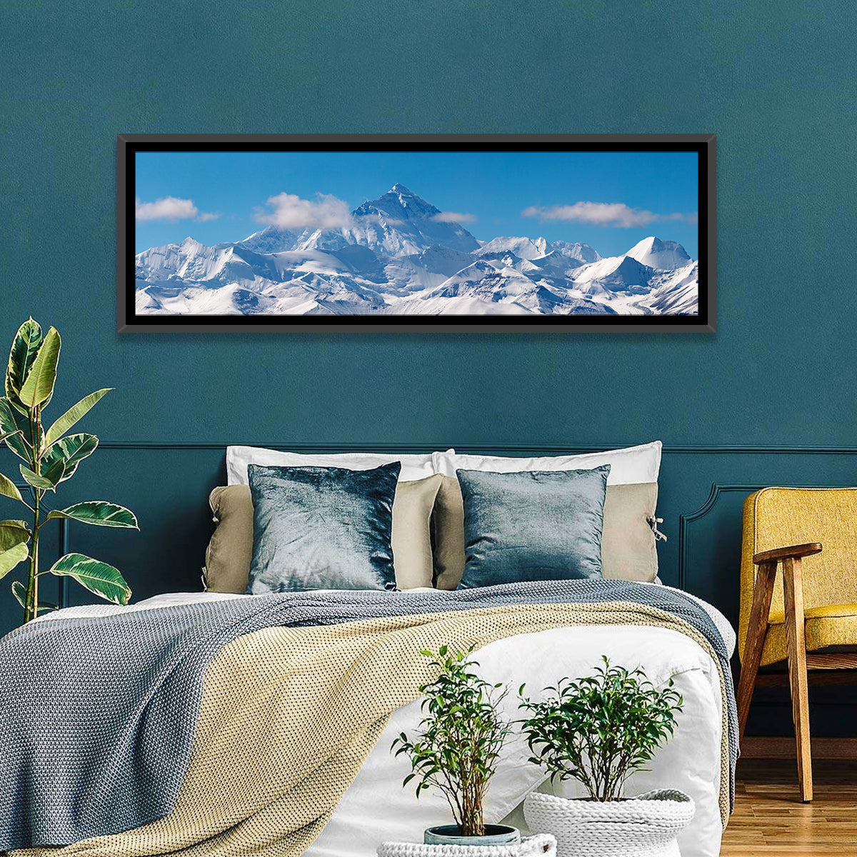 Mount Everest Snow Ridge Wall Art in a room, panoramic