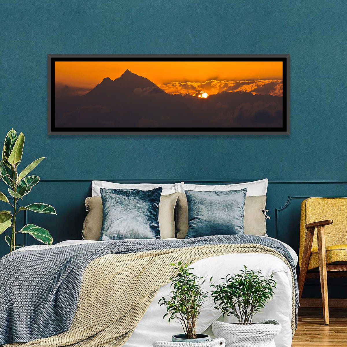 Athos Mountain Sunrise Wall Art in a room, panoramic
