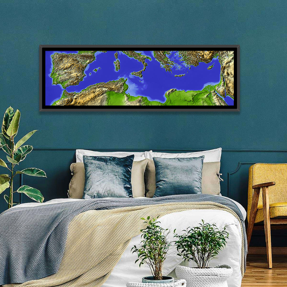 Mediterranean Sea Shaded Relief Map Wall Art