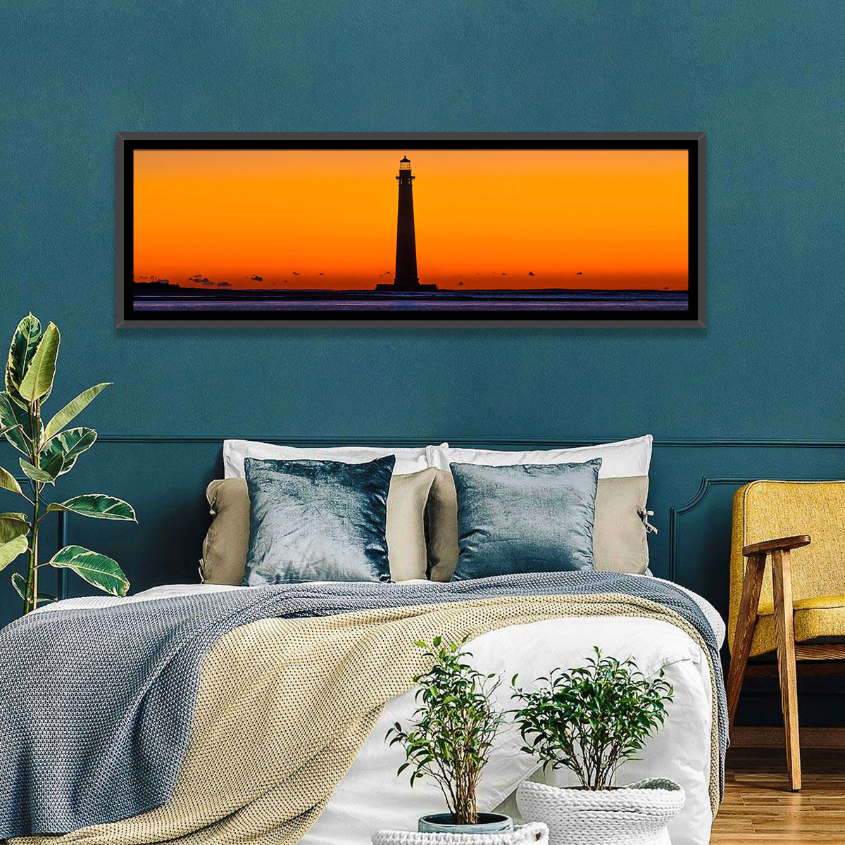 Minimalist Lighthouse Silhouette at Twilight Wall Art