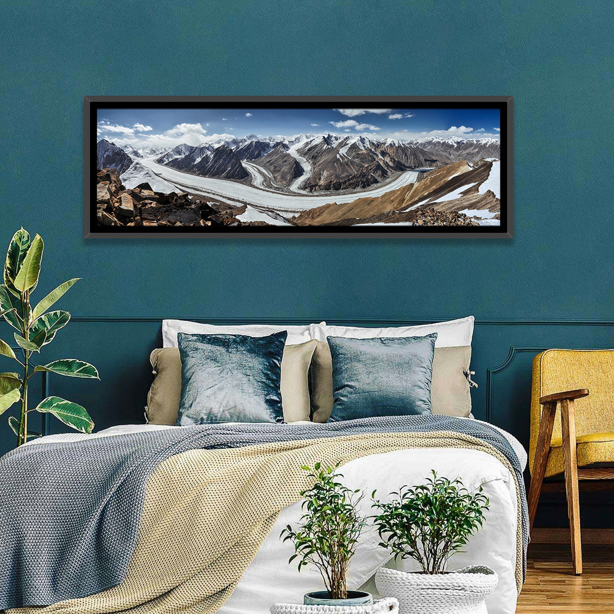 Fedchenko Glacier Valley Wall Art in a room, panoramic
