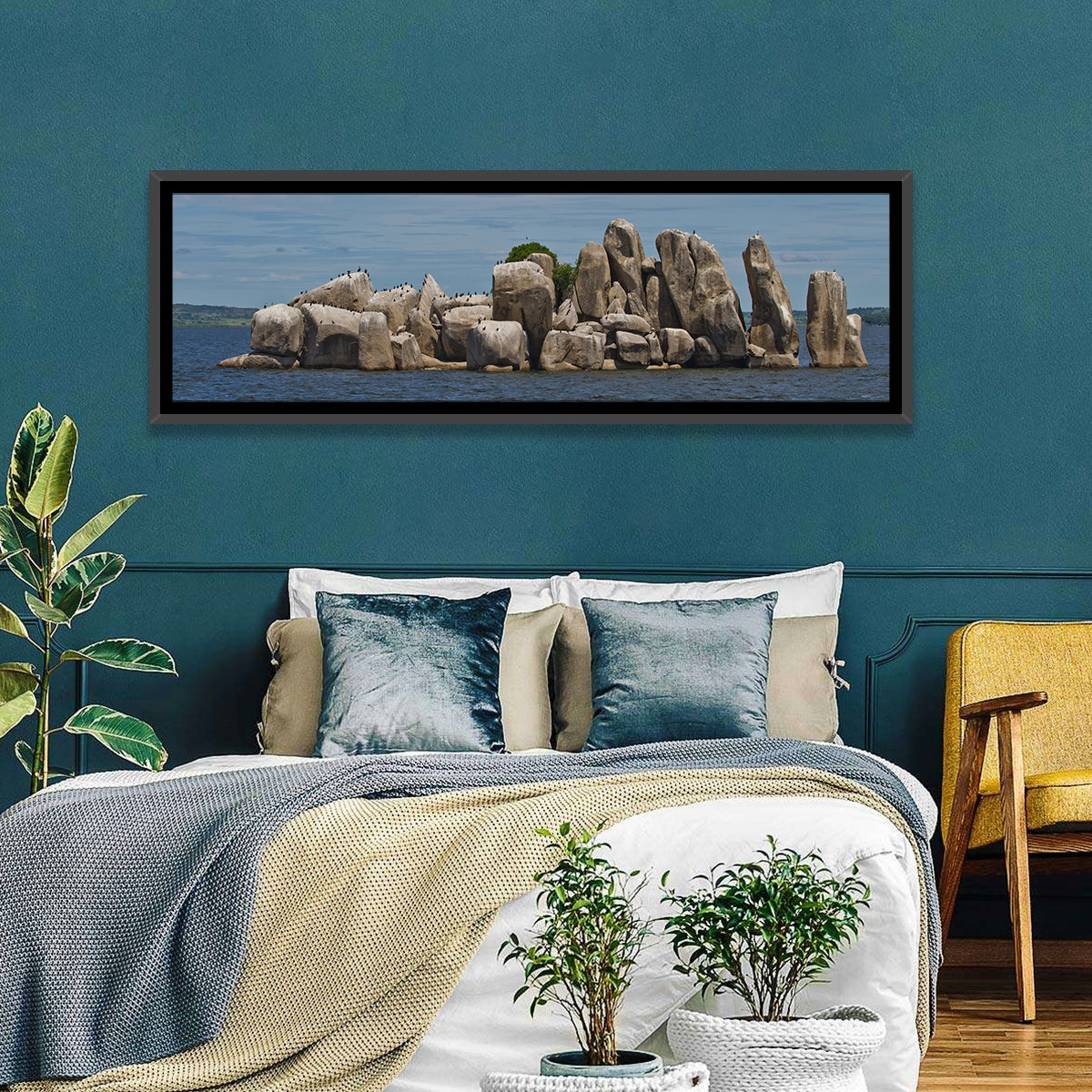 Stony Islet Lake Victoria Wall Art in a room, panoramic
