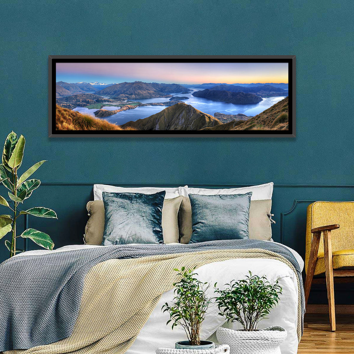 Lake Wanaka from Roys Peak Wall Art in a room, panoramic