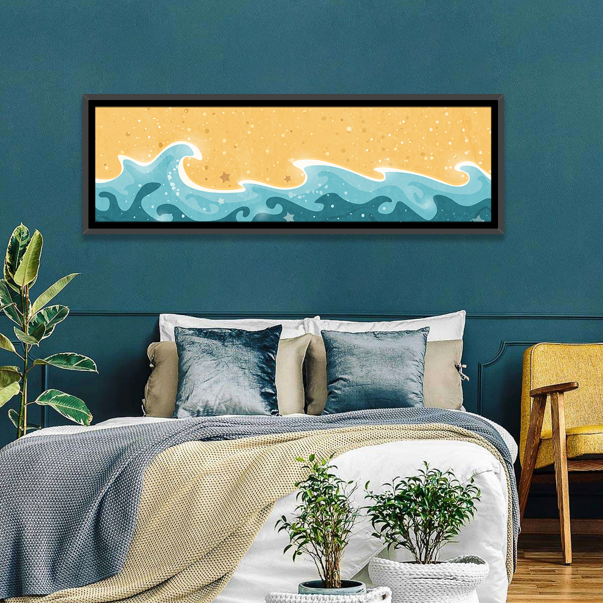 Whimsical Starry Waves Abstract Wall Art