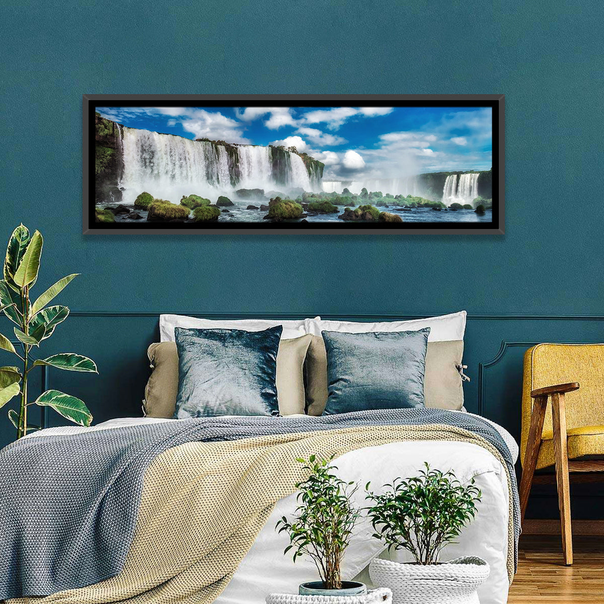 Iguazu Falls Vista Wall Art in a room, panoramic
