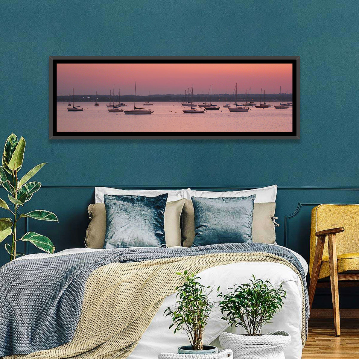 East Haven Beach Sunset Wall Art in a room, panoramic