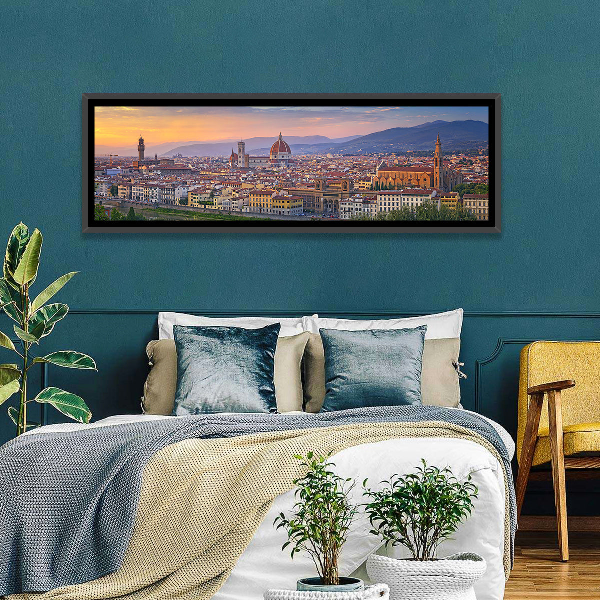 Florence Duomo Skyline at Golden Hour Wall Art in a room, panoramic
