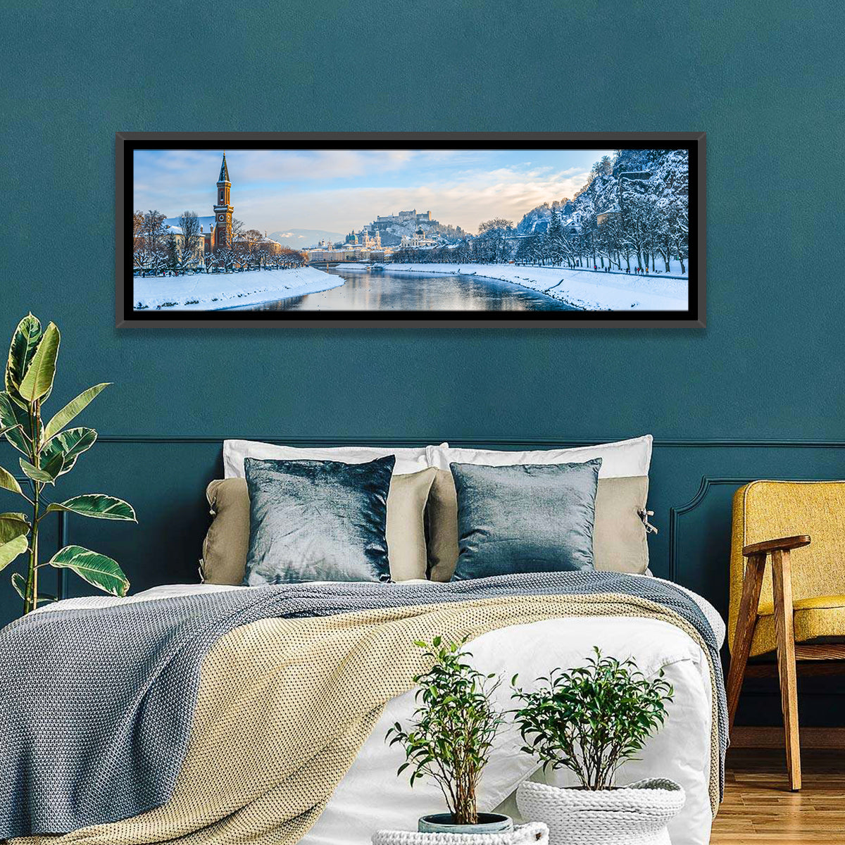 Salzach River, Salzburg Wall Art in a room, panoramic