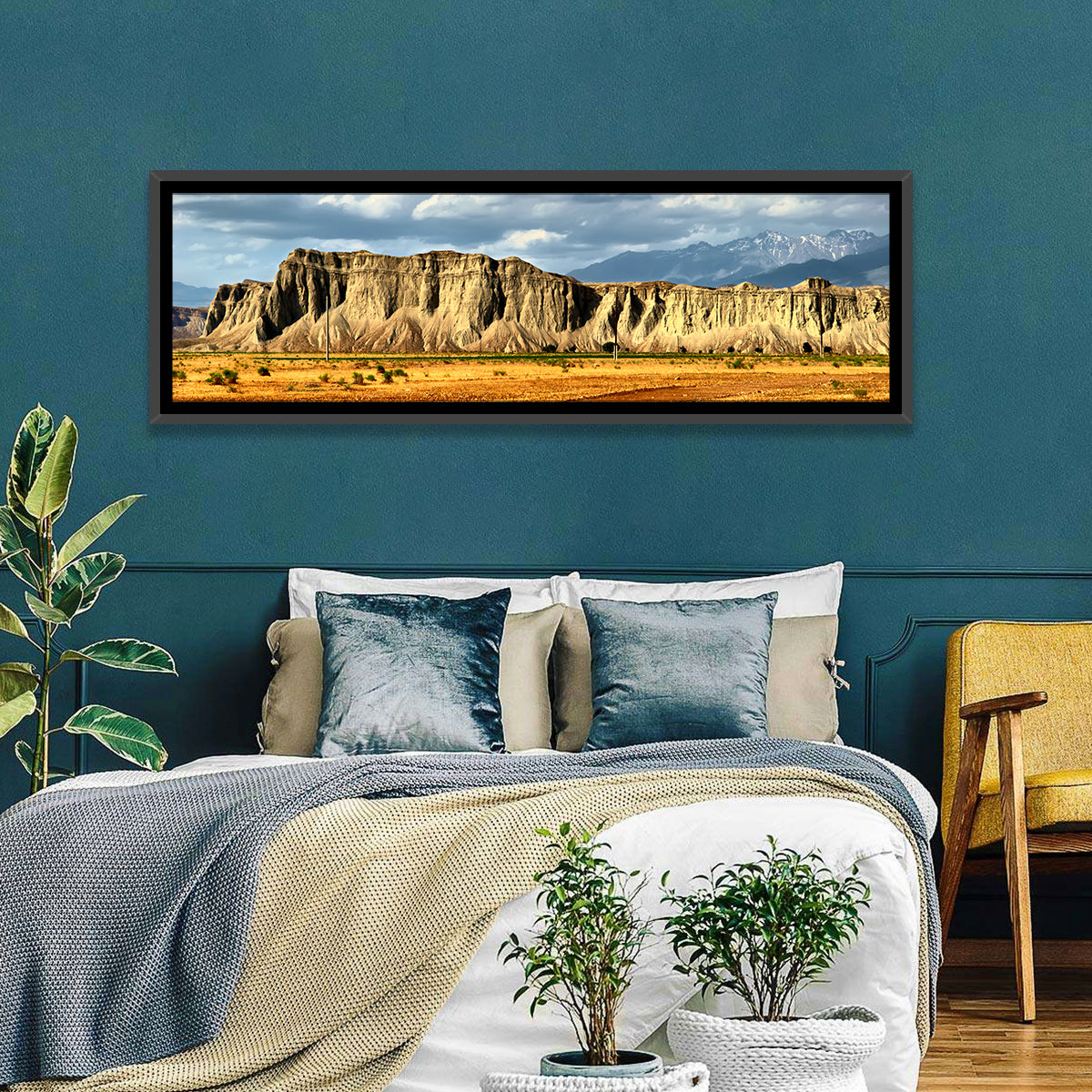 Snake Mountain Ridge Cliffs Wall Art in a room, panoramic