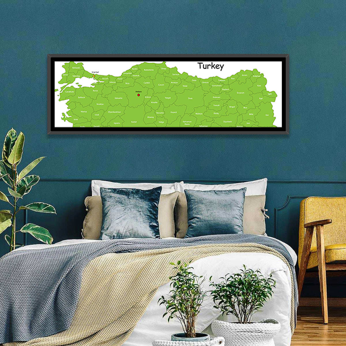 Turkey Map with Province Labels Wall Art